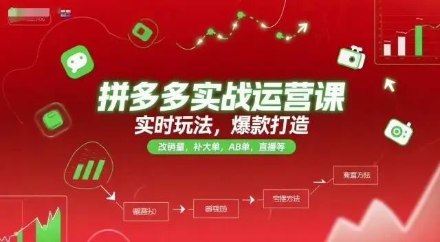 拼多多实战运营课，实时玩法，爆款打造，改销量，补大单，AB单，直播等(更新2025月)-优优云创网