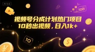 视频号分成计划热门项目，10秒出视频，日入1k+【揭秘】-优优云创网