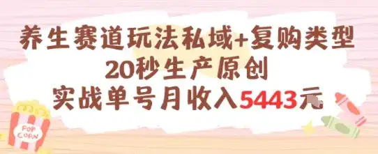 养生赛道玩法私域+复购类型，20秒生产原创实战单号月收入5k+-优优云创网