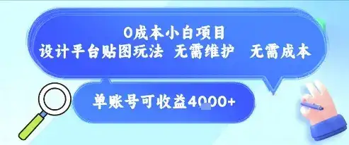 0成本小白项目，设计平台贴图玩法，无需维护，无需成本，单账号单月可产生收益4k+-优优云创网