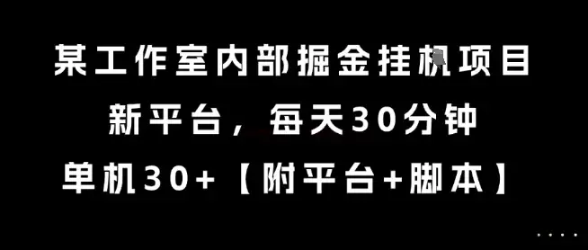 某工作室内部掘金挂G项目，新平台，每天30分钟，单机30+【揭秘】-优优云创网