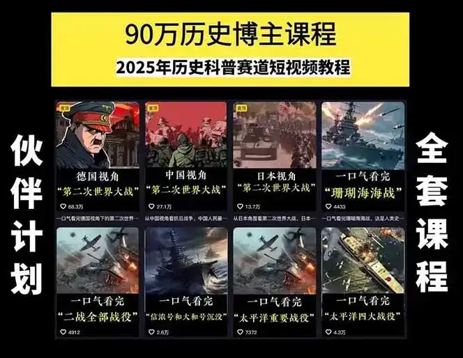 图片[1]-历史短视频赛道变现课，百集素材库应用，文案剪辑技巧，账号运营全案-优优云创网