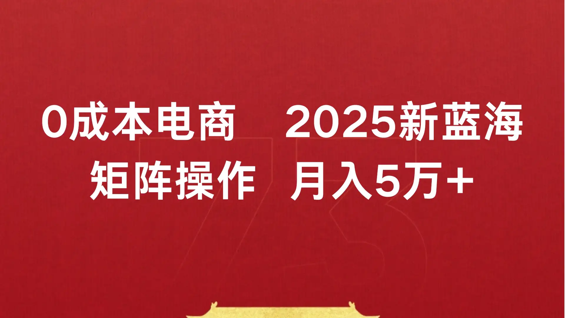 0成本电商，2025新蓝海，矩阵操作 月入5万+-优优云创网