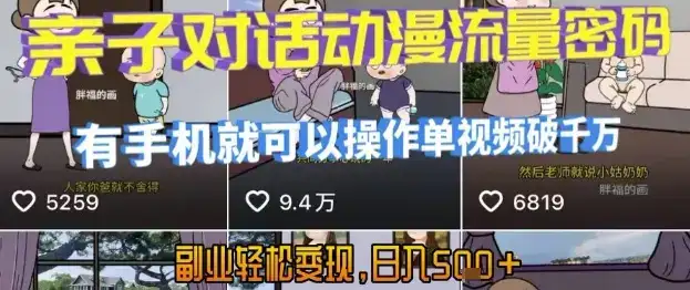 AI引爆短视频，亲子对话动漫流量密码，有手机就可以操作，单视频破千万播放，副业轻松变现，日入5张【揭秘】-优优云创网