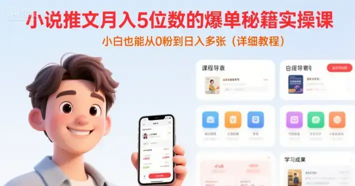 小说推文月入5位数的爆单秘籍实操课，，小白也能从0粉到日入多张(详细教程)-优优云创网
