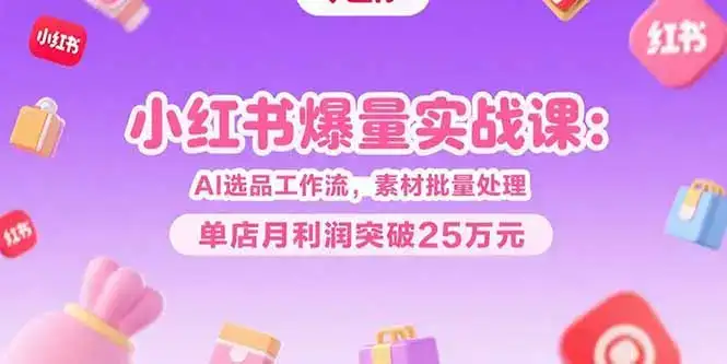 小红书爆量实战课：AI选品工作流，素材批量处理，单店月利润突破25万元-优优云创网