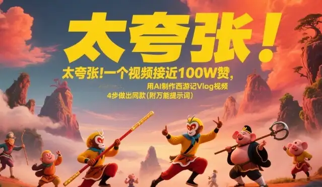 太夸张!一个视频接近100W赞,用AI制作西游记Vlog视频,全流程拆解来了(附万能提示词)-优优云创网