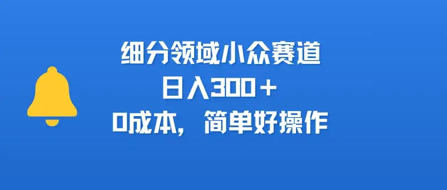 细分领域小众赛道，日入300＋，0成本，简单好操作-优优云创网