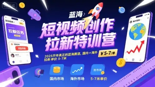 短视频创作拉新特训营,2025开年真正的蓝海赛道,国内+海外,拉新单价5-7米-优优云创网
