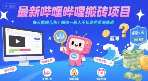 最新哔哩哔哩上B站搬砖项目,每天能挣几张?揭秘一般人不知道的蓝海赛道-优优云创网
