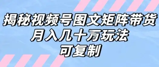 解密视频号图文矩阵带货,月入几个W的打法,可复制-优优云创网