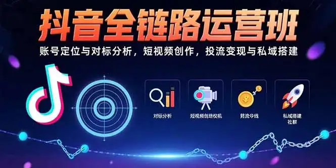 抖音全链路运营班:账号定位与对标分析,短视频创作,投流变现与私域搭建-优优云创网