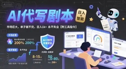 AI代写剧本,市场巨大,单子做不完,日入1k+ 永不失业【附工具指令】-优优云创网