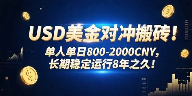 USD美金对冲搬砖!单人单日800-2000CNY,长期稳定运行8年之久!-优优云创网