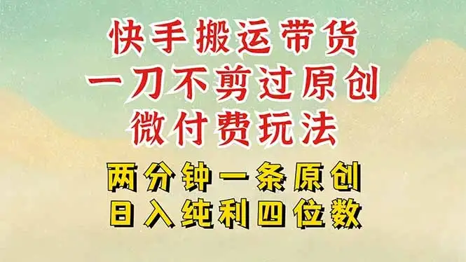 快手黑科技搬运带货,一刀不剪过原创,微付费投流玩法,轻松日入四位数…-优优云创网