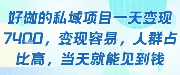 好做的私域项目一天变现1k+,变现容易,人群占比高,当天就能见到钱-优优云创网