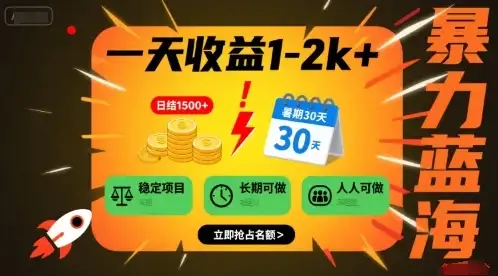 一天收益1-2k+ 稳定项目,暑期暴力蓝海项目,长期稳定,人人可做【揭秘】-优优云创网