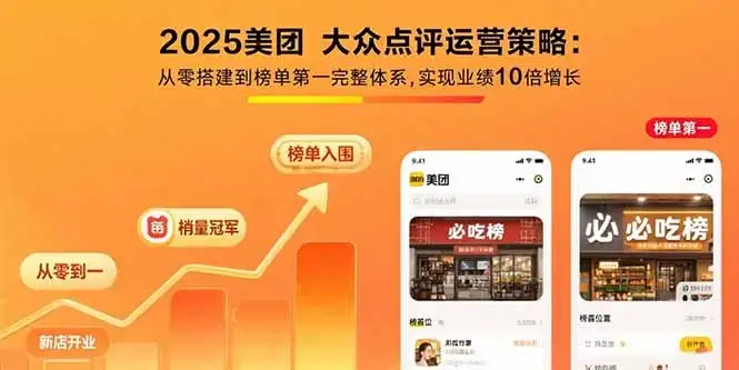 2025美团 大众点评运营策略:从零搭建到榜单第一完整体系,实现业绩10倍增长-优优云创网