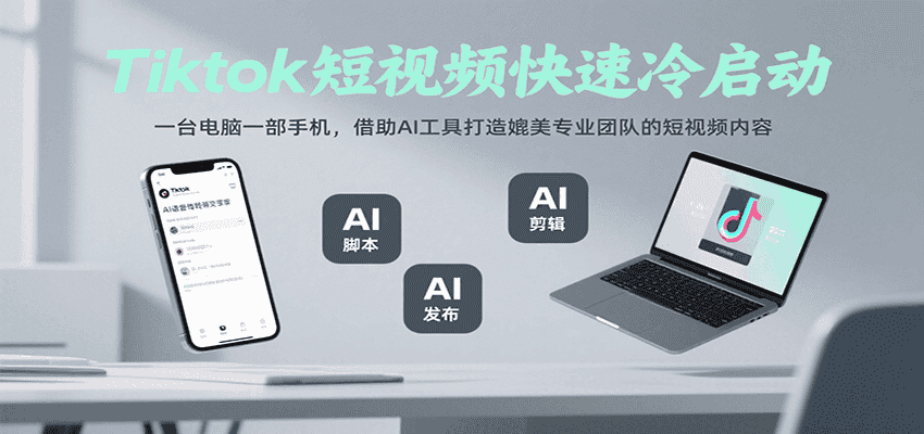 Tiktok短视频快速冷启动,一台电脑一部手机,借助AI工具打造媲美专业团队的短视频内容-优优云创网