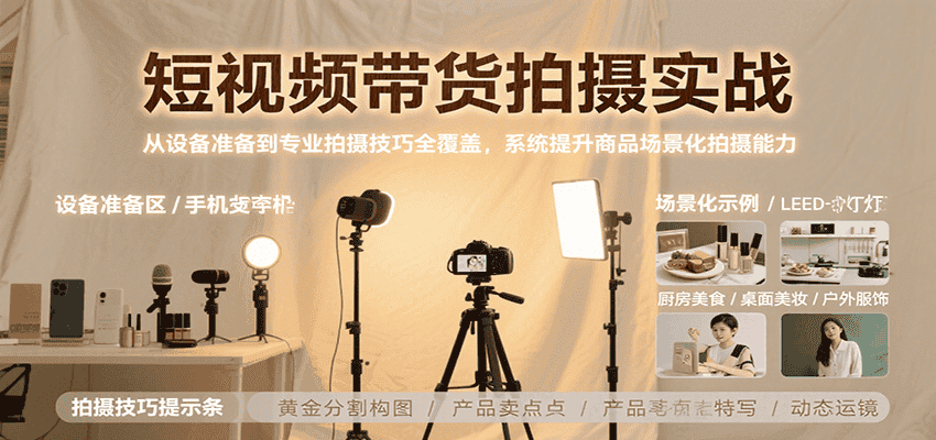 短视频带货拍摄实战,从设备准备到专业拍摄技巧全覆盖,系统提升商品场景化拍摄能力-优优云创网