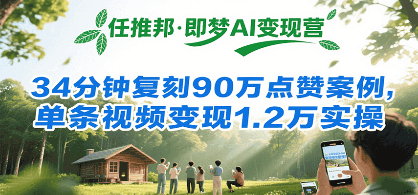 任推邦·即梦AI变现营,34分钟复刻90万点赞案例,单条视频变现1.2万实操-优优云创网