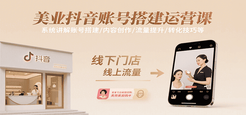 美业抖音账号搭建运营课,系统讲解账号搭建/内容创作/流量提升/转化技巧等-优优云创网