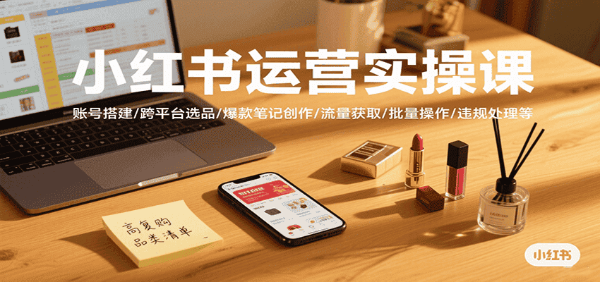 小红书运营实操课,账号搭建/跨平台选品/爆款笔记创作/流量获取/批量操作/违规处理等-优优云创网