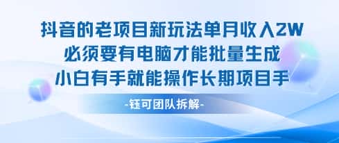 老项目新玩法单月收入2W小白有手就能操作长期项目-优优云创网