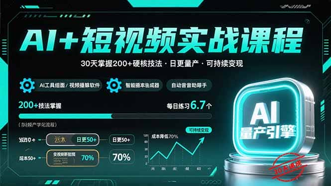 AI+短视频实战课程：30天掌握200+硬核技法，实现日更量产可持续变现-优优云创网