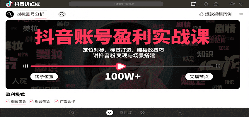 抖音账号盈利实战课,定位对标、标签打造、破播放技巧,讲涨粉变现与场景搭建-优优云创网