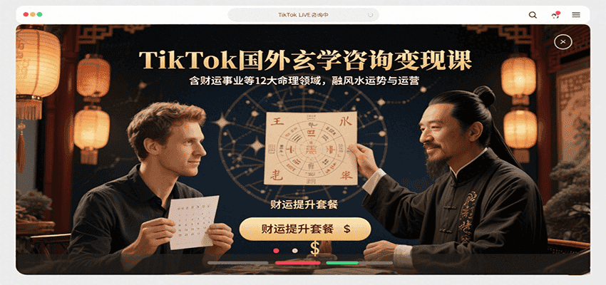 TikTok国外玄学咨询变现课,含财运事业等12大命理领域,融风水运势与运营-优优云创网