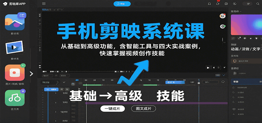手机剪映系统课,从基础到高级功能,含智能工具与四大实战案例,快速掌握视频创作技能-优优云创网
