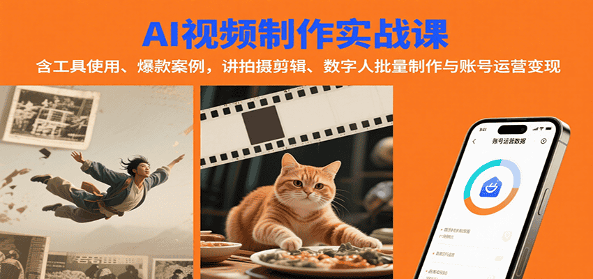 AI视频制作实战:含工具使用、爆款案例,讲拍摄剪辑、数字人批量制作与账号运营变现-优优云创网