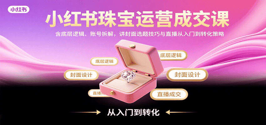 小红书珠宝运营成交课：含底层逻辑、账号拆解，讲封面选题技巧与直播从入门到转化策略-优优云创网