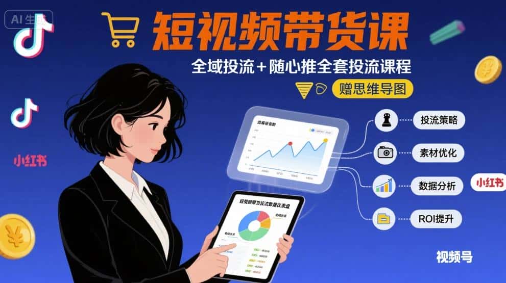【精】最新短视频带货课，全域投流+随心推全套投流课程+思维导图-优优云创网