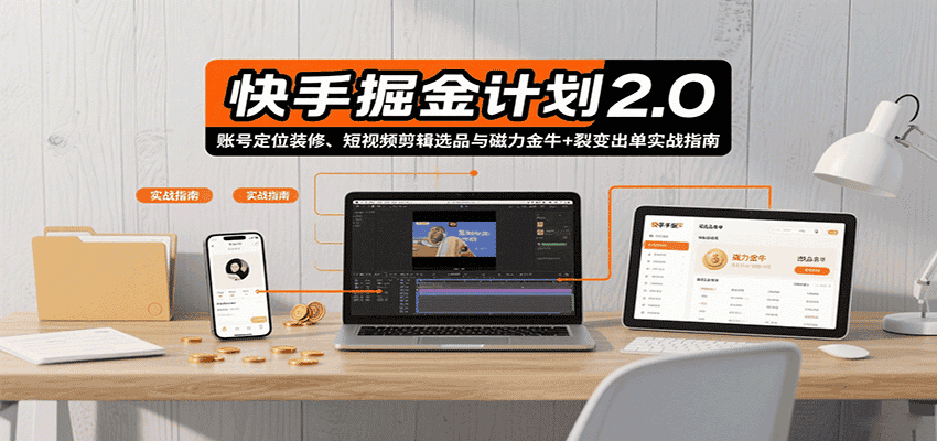 快手掘金计划2.0,账号定位装修、短视频剪辑选品与磁力金牛+裂变出单实战指南-优优云创网