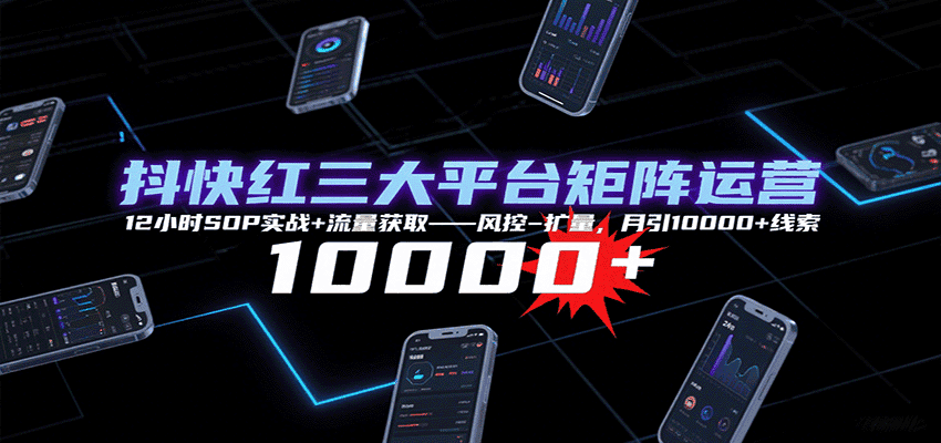 抖快红三大平台矩阵运营，12小时SOP实战+流量获取-风控-扩量，月引10000+线索-优优云创网