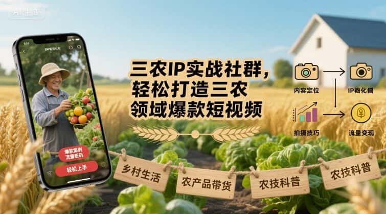 【精】三农IP实战社群，轻松打造三农领域爆款短视频-优优云创网