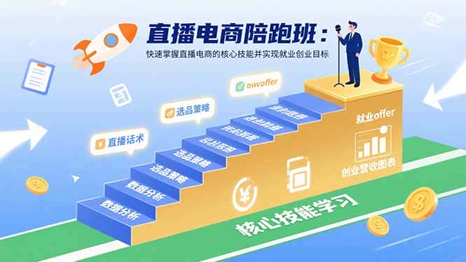 直播电商陪跑班：快速掌握直播电商的核心技能并实现就业/创业目标-优优云创网