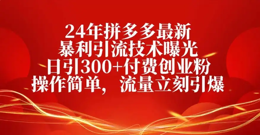 25年拼多多最新暴利引流技术曝光、日引300+付费创业粉操作简单，流量立刻引爆-优优云创网