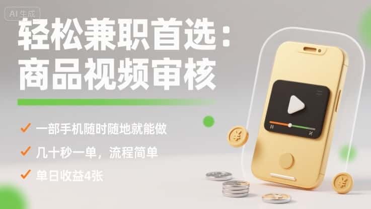 轻松兼职首选：商品视频审核，一部手机随时随地就能做，几十秒一单，流程简单，单日收益4张【揭秘】-优优云创网