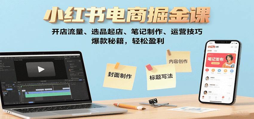 小红书电商掘金课:开店流量、选品起店、笔记制作、运营技巧,爆款秘籍,轻松盈利-优优云创网