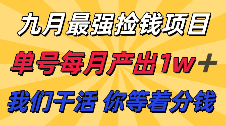 九月最强捡钱项目! 支付宝分成代运营,我们干活,你分钱!单号月产1w+-优优云创网