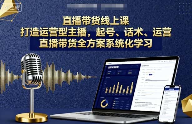 直播带货线上课，打造运营型主播，起号、话术、运营，直播带货全方案系统化学习-优优云创网