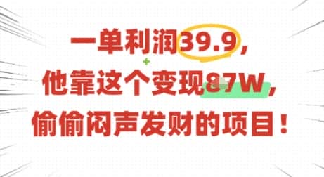 一单利润39.9，有人靠这个变现几十个，偷偷闷声发财的项目-优优云创网