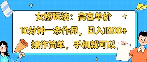 女粉玩法：高客单价，10分钟一条作品，日入1k+操作简单，手机就可以-优优云创网