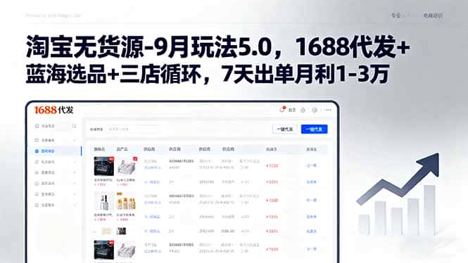 淘宝无货源-9月玩法5.0，1688代发+蓝海选品+三店循环，7天出单月利1-3万-优优云创网