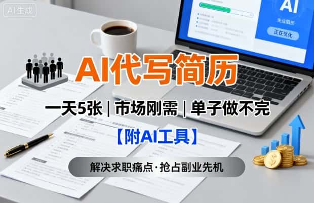 AI代写简历，一天5张，今年找工作难，市场刚需，单子做不完【附AI工具】-优优云创网