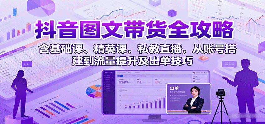 抖音图文带货全攻略:含基础课、精英课,私教直播,从账号搭建到流量提升及出单技巧-优优云创网