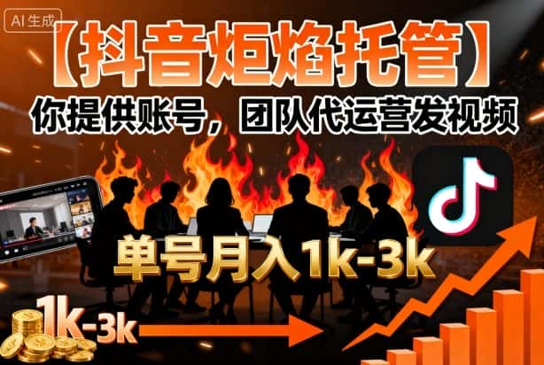 【抖音炬焰托管】你提供账号，团队代运营发视频，单号月入1k+【揭秘】-优优云创网